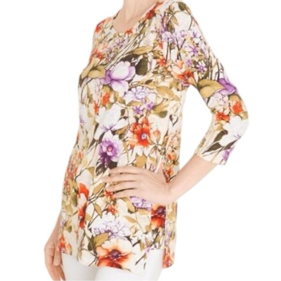 Chico’s Cotton-Blend Slub Tee in floral size Smalll - Picture 7 of 7